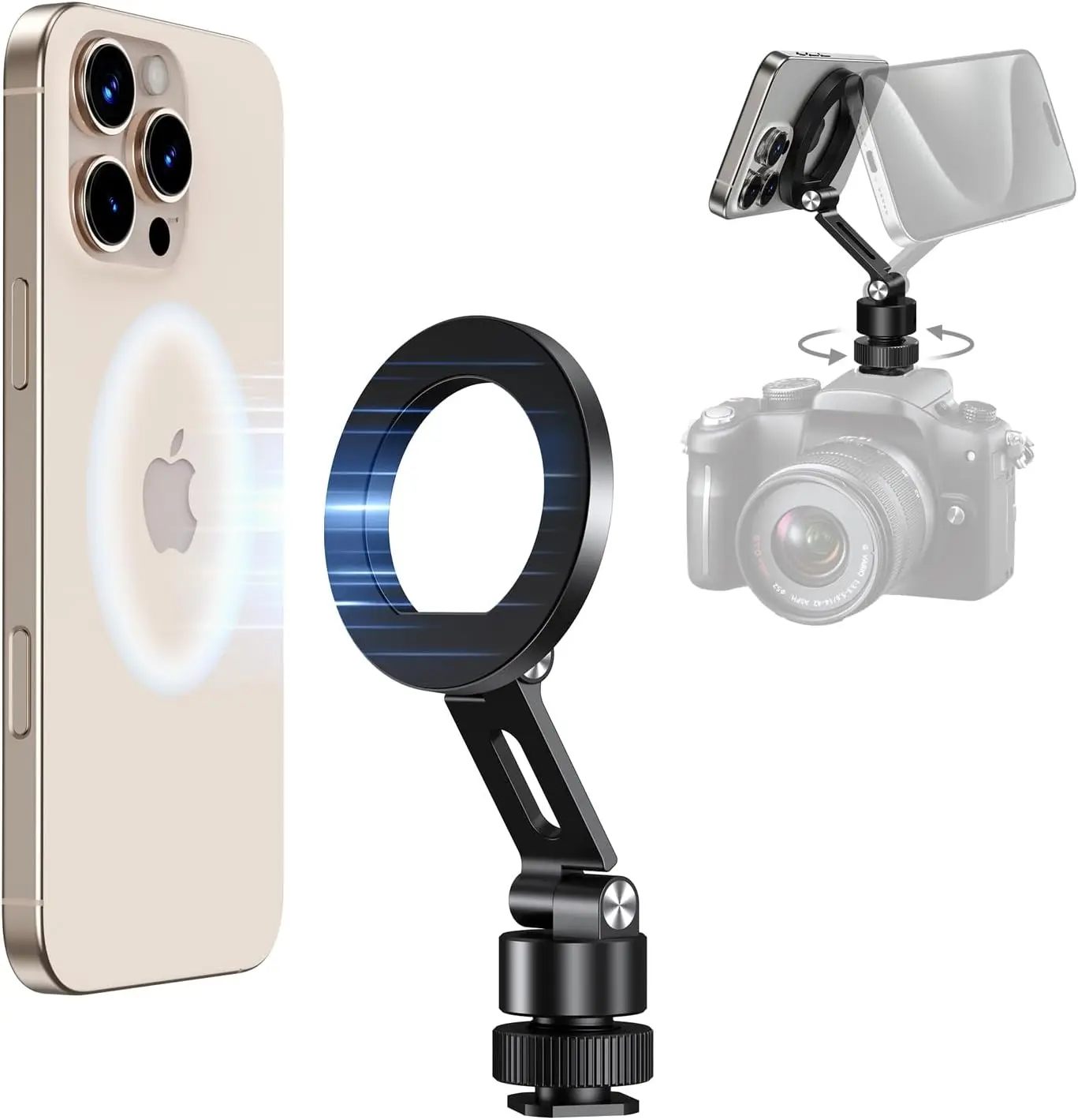 

Magsafe Phone Tripod Mount with 360° Rotatable Cold Shoe & 1/4' Screw, Aluminum iPhone Holder for Video Recording, Live Streamin