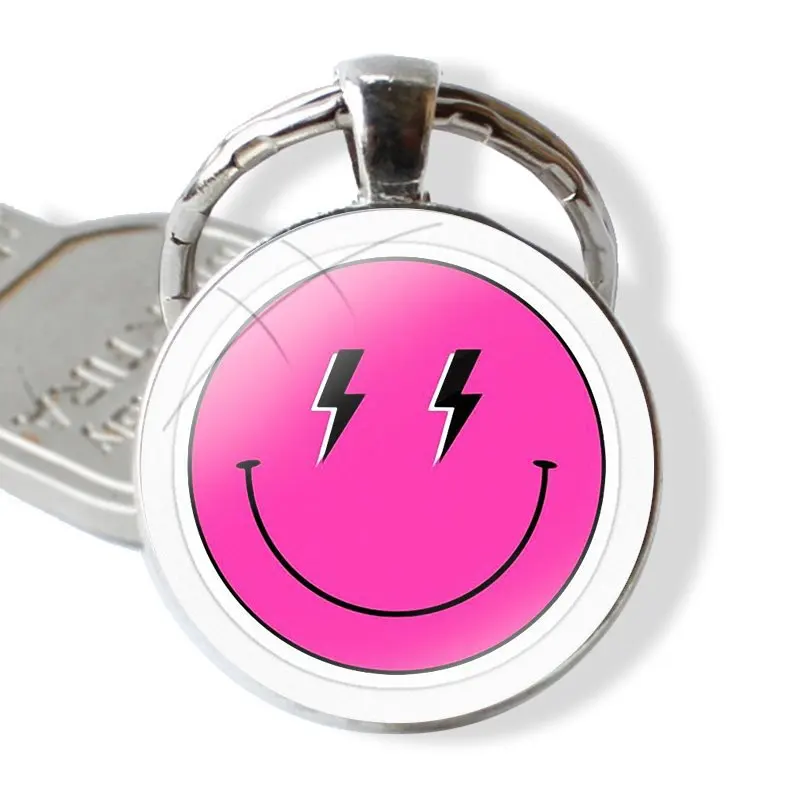 Preppy Art Happy Face Smiley Face Pre Keychain Handmade Glass Cabochon Key Ring Holder Pendant Key Chains