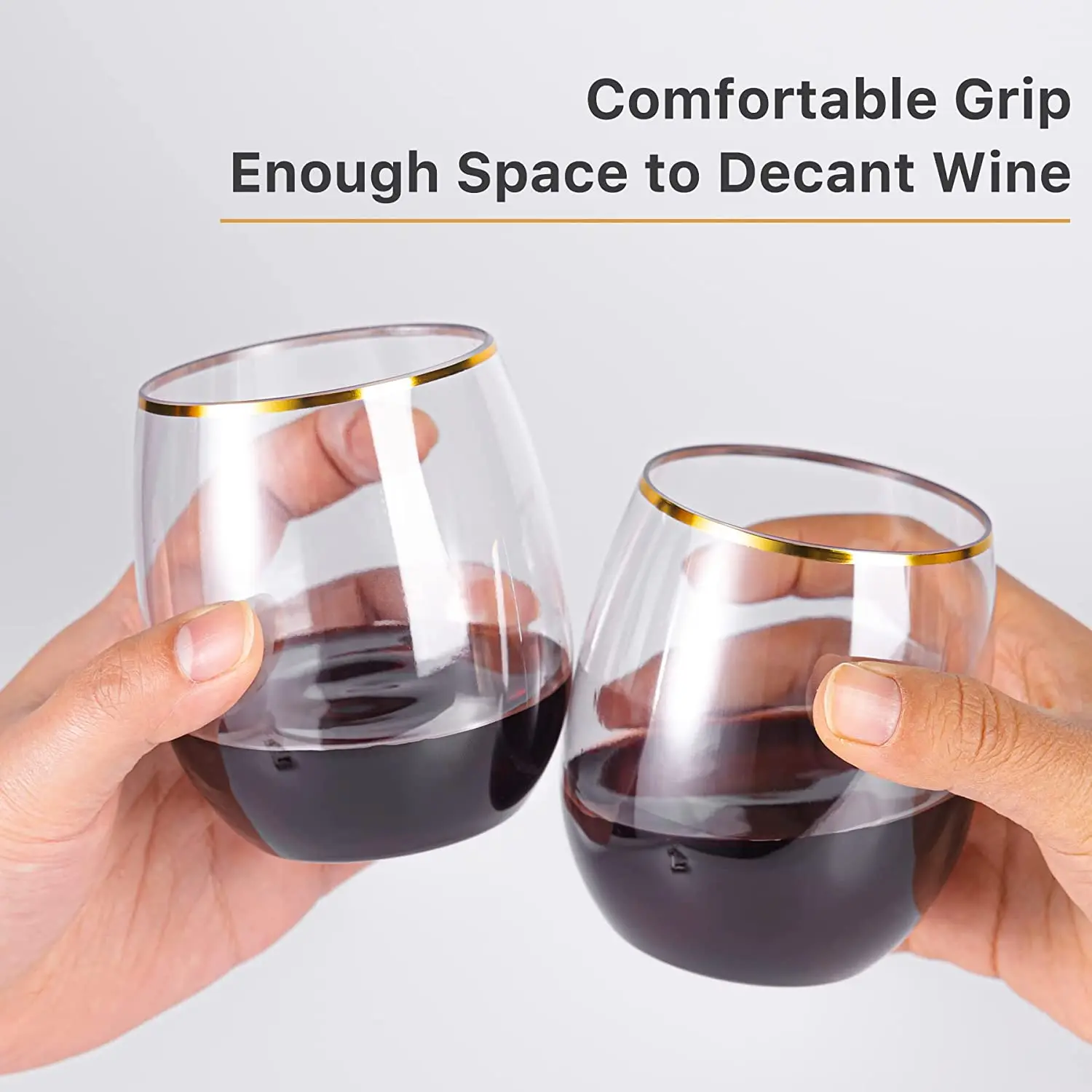 10/20/30pcs 12Oz Stemless Wine Cups Parties Disposable Plastic Cup Gold Rim Gold Rim Reusable Shatterproof Wedding Wine Glasses