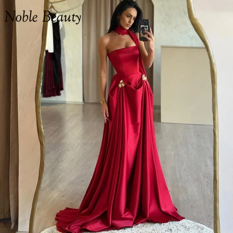

Красные длинные платья для выпускного вечера без бретелек 2025, съемные шейные платки, вечерние платья для женщин, роскошный атласный халат для вечеринки