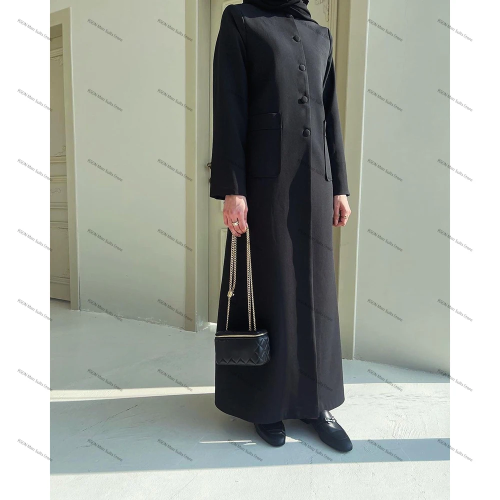 Luxury Black Long Jacket Single Breasted Collarless Muslim Abayas Elegant Womem Suits 1 Piece Jacket High Quality Clothing 2024