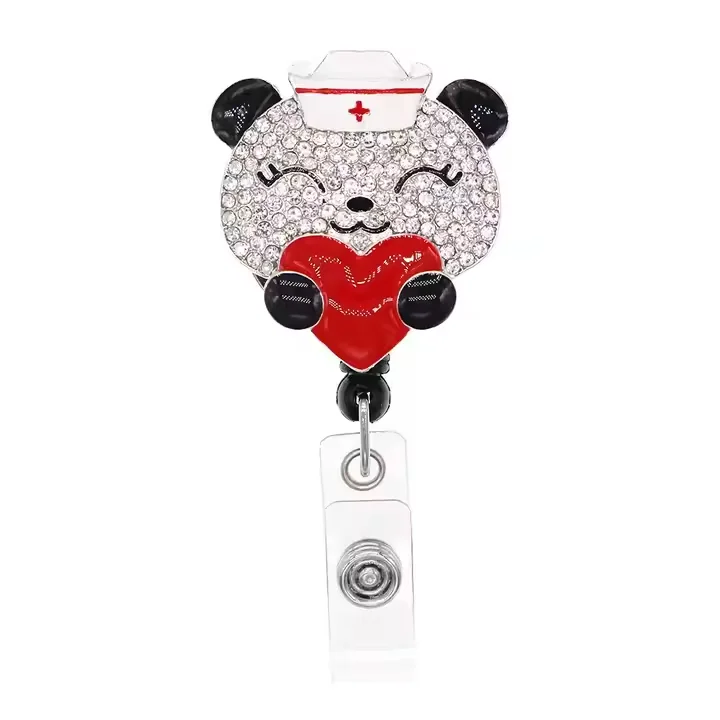 New Design Mixed Styles Rhinestone ID Card Badge Holder Retractable Nurse Accessories Badge Reel With Clip