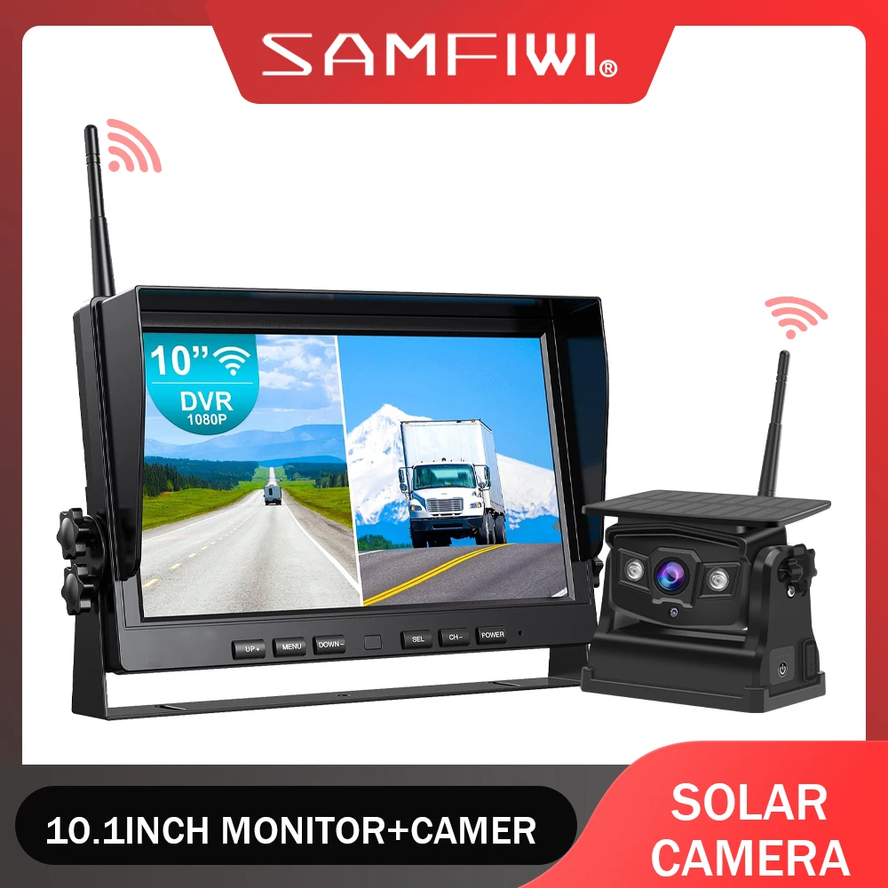 

Digital Wireless 10.1" Monitor DVR Standby Mode 1080P Solar Panel Magnetic Base Rear View Reversing Camera Truck Caravan