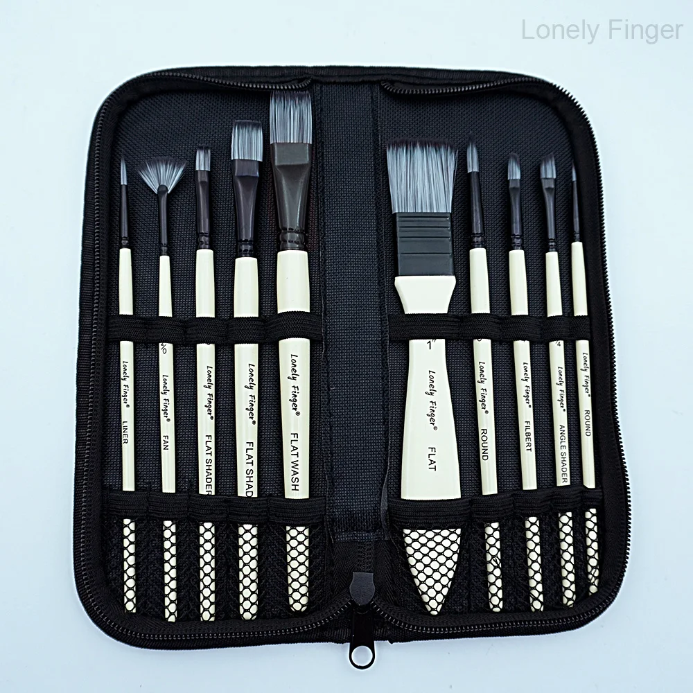 

Paint Brush Kit 10pcs Art Brushes with Brush Case for Oil, Acrylic, Watercolor, Gouache, Painting