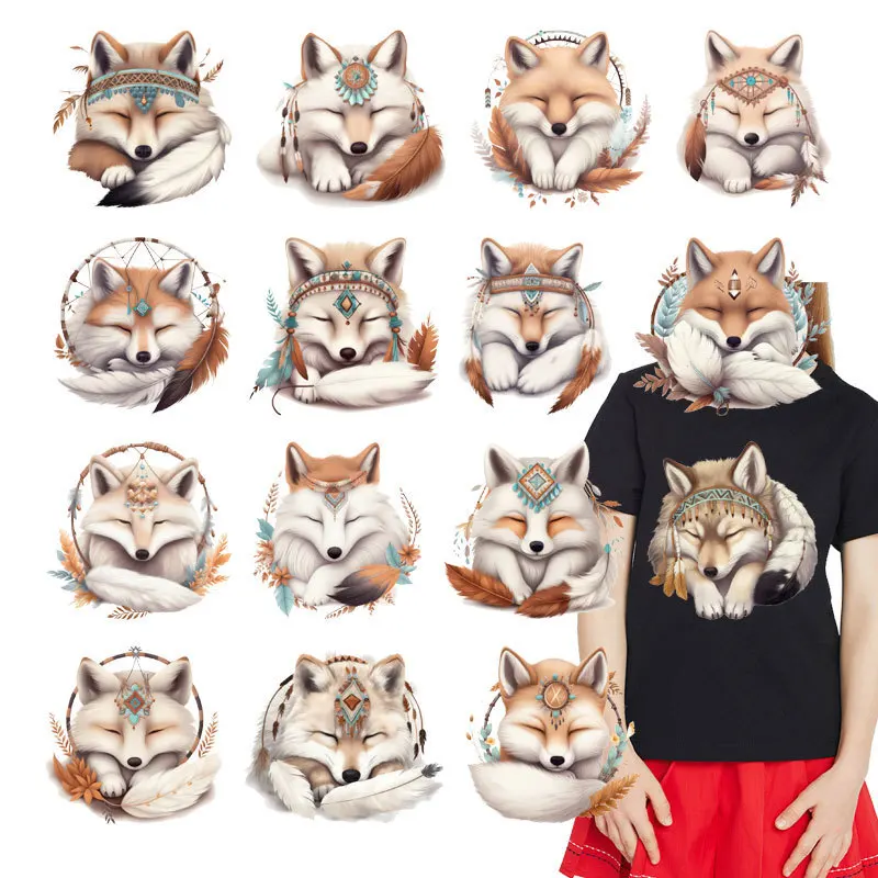 DIY 18CM Cartoon Fox Stickers Heat Transfer Printing Stickers Iron On T-shirt Custom Moisture-resistant Decoration