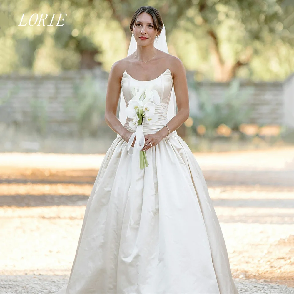 

LORIE Luxury Slim A Line Wedding Dress Crossfold Sleeveless Bridal Dresses Elegant Boat Neck Wedding Gown Customized 2026