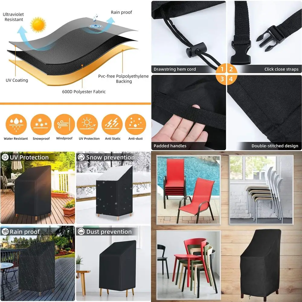 

Durable 600D Outdoor Patio Chair Covers, Stackable, Heavy-Duty Waterproof, 4-Pack with Storage Bag