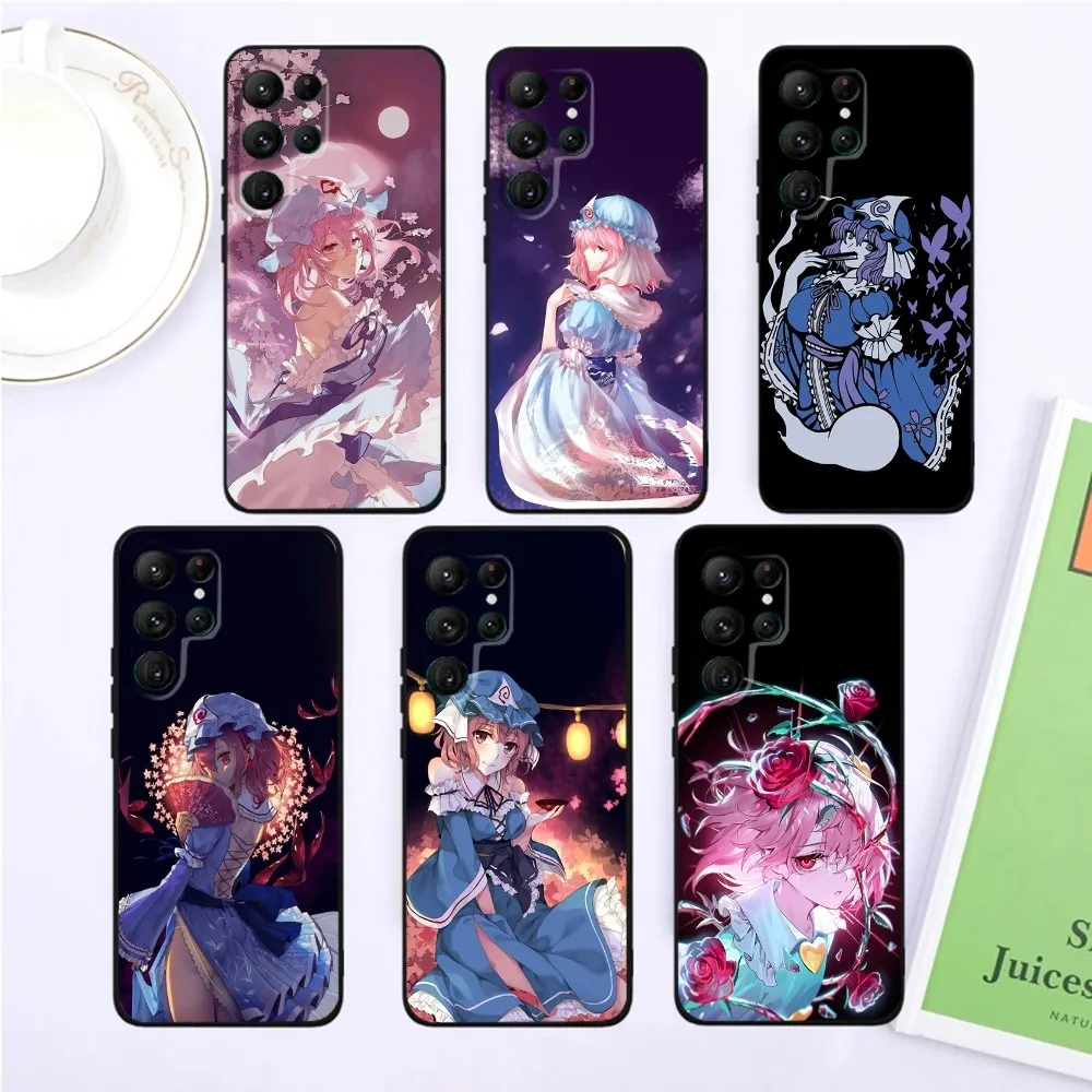 Touhou Project Yuyuko Phone Case For SamsungS24,S23,S22,S21,Ultra Pro S10,S30Plus,S9,20lite Black Cover