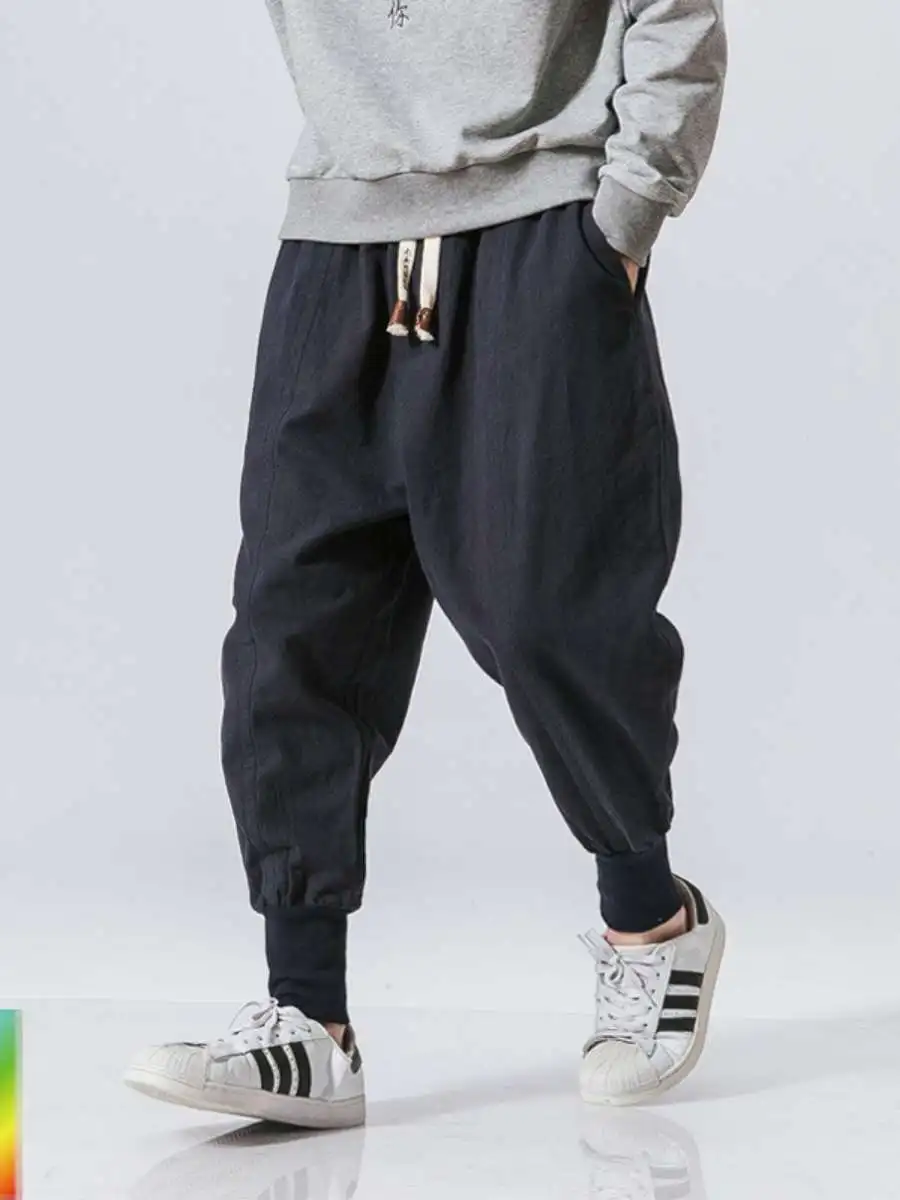 

Loose Fit Cotton Linen Big Size Casual Pants Korean Sle Teenagers Harem Pants Japanese Sle Small Foot Elastic Waist