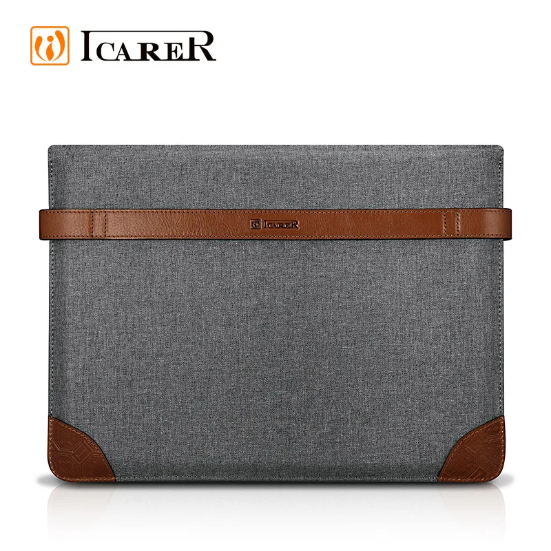 

ICARER Fabric and Leather Laptop Sleeve for iPad Laptop Max size 13 Inch