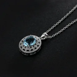 Blue Crystal Lotus Flower Shaped Stainless Steel Pendant Necklace for Women Yoga Prayer Cubic Zirconia Silver Color Jewelry