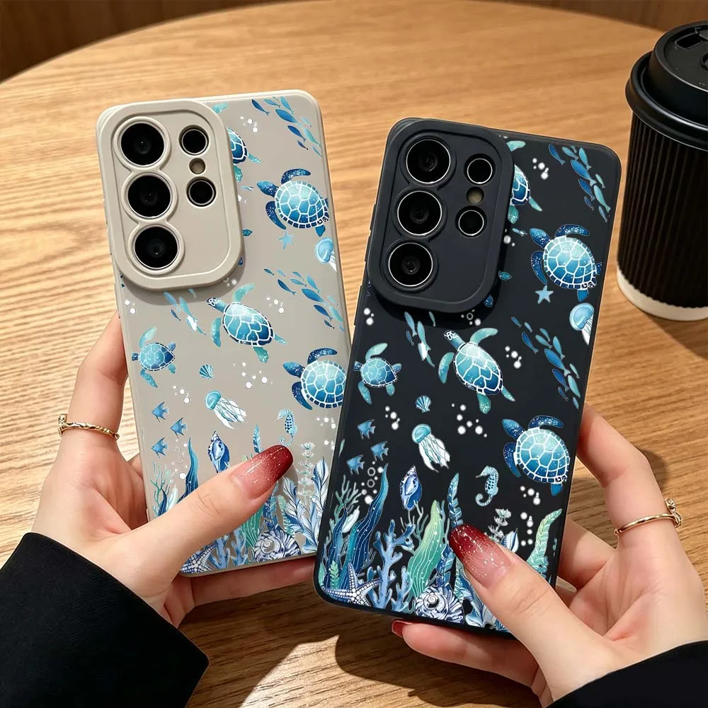 Cartoon Sea Turtle Pattern Phone Case For Samsung Galaxy S26 S25 S24 S23 S22 S21 S20 Ultra Plus A15 A35 A54 A55 Soft Cover