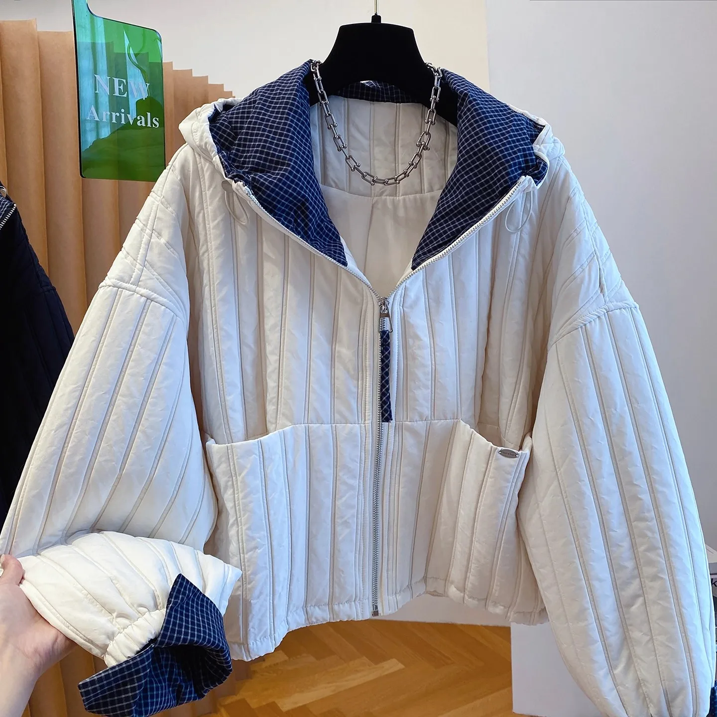 Femmes coton rembourré manteaux automne hiver léger décontracté ample col rond matelassé veste d'extérieur femme surdimensionné pardessus