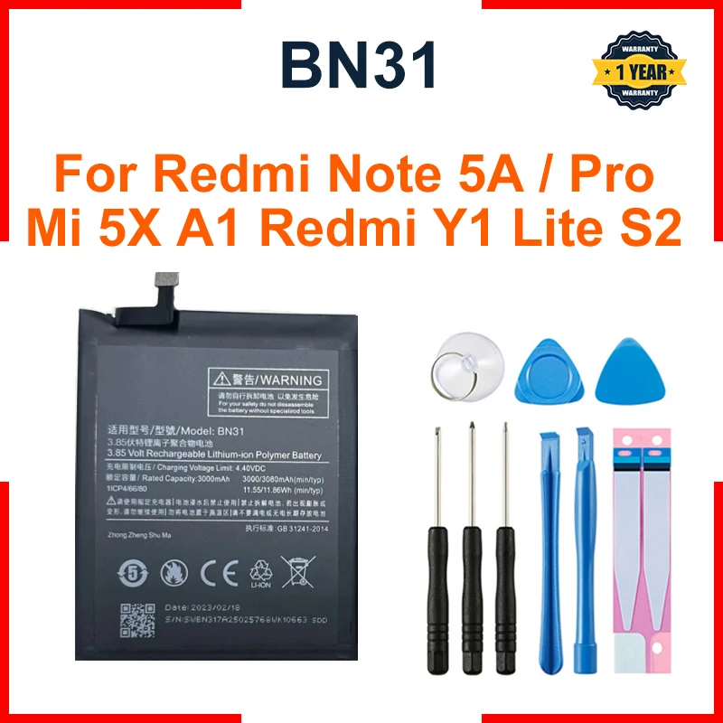 3000mAh BN31 Battery For Xiaomi Redmi Note 5A / Note 5A pro Mi 5X A1 Y1 Lite Redmi S2 Phone Battery