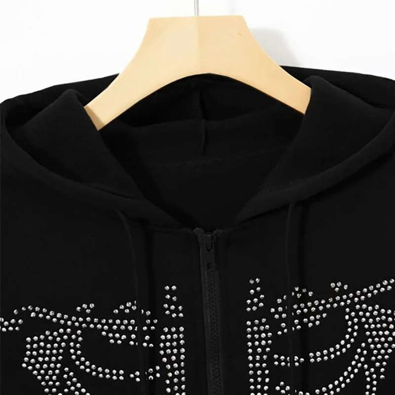 BIG PROMOTION Europe Y2k rhinestone skeleton pattern zipper thermal hoodie electronic traf sweatshirt Stitch for men and women