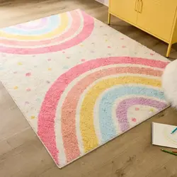 Shaggy Bedroom Rugs for Kids Rainbow Fluffy Carpet Living Room Hairy Nursery Play Mat for Children Plush Baby Rugs Soft Foot Mat