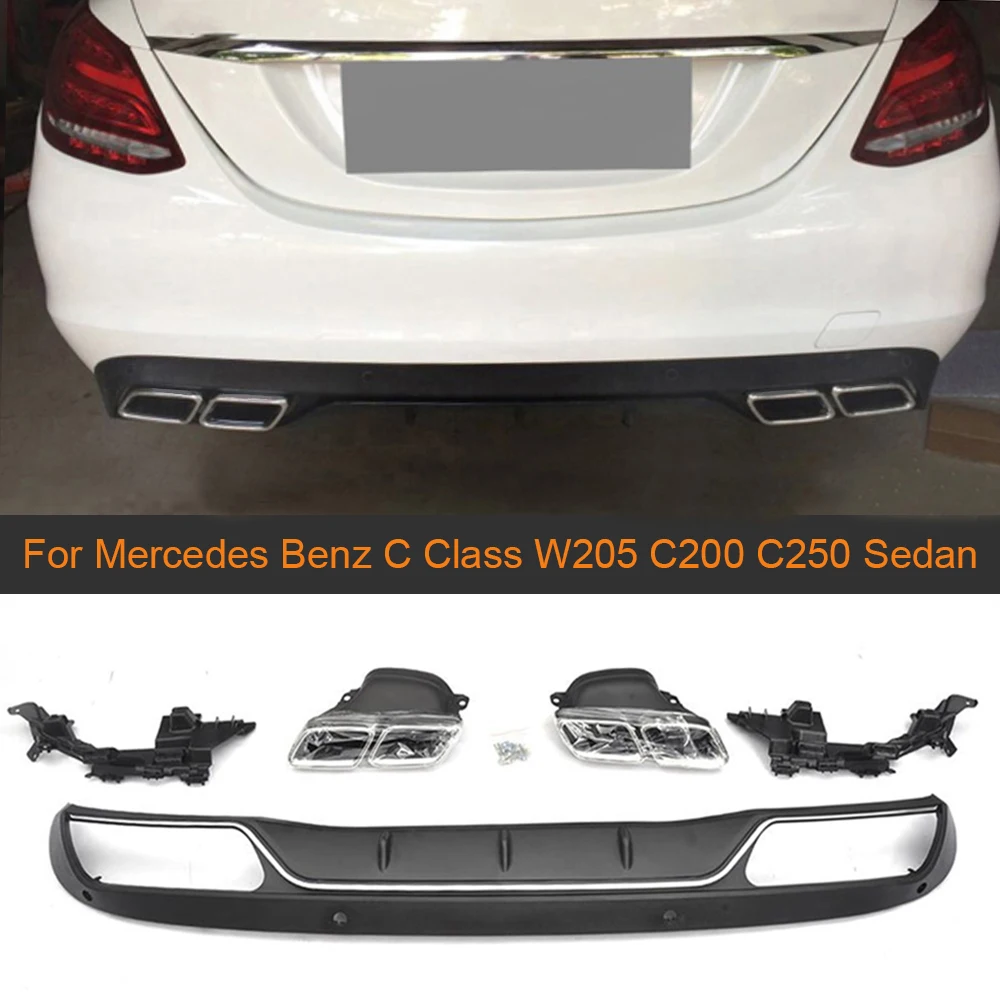 

PP Rear Bumper Diffuser For Mercedes Benz C Class W205 C200 C250 Sedan 4-Door 2015-2017 Non Sport C63 Diffuser with Exhaust Tips