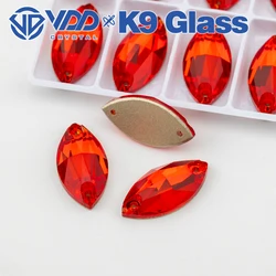 VDD S109 Siam Navette AAAAA Top Quality K9 Glass Sew On Rhinestones Crystal Flatback Sewing Strass Stones For Clothes Decoration