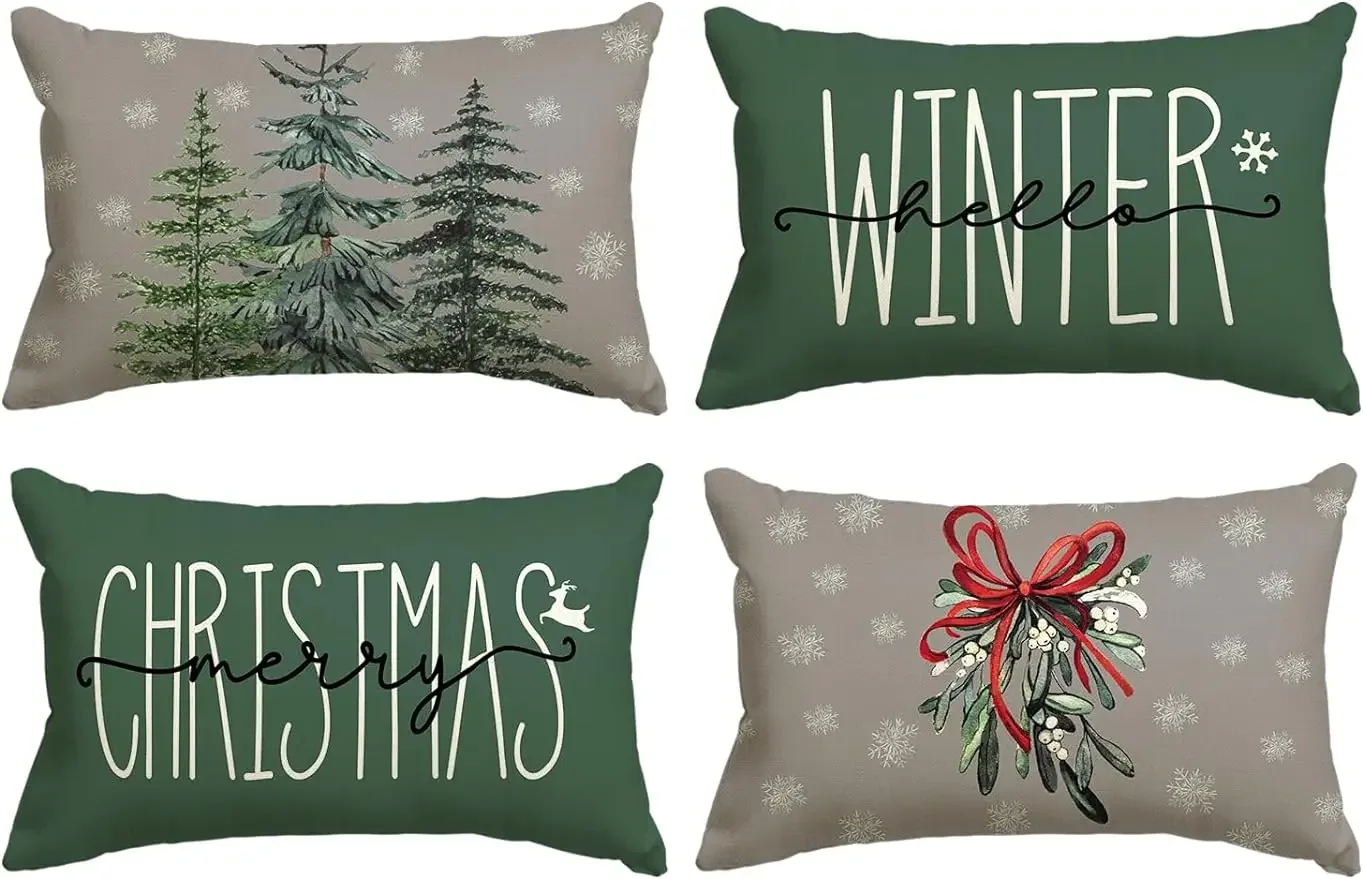 

Разноцветная Рождественская елка Здравствуйте зимняя зеленая наволочка, искусственная наволочка для дивана, декоративная поясничная наволочка