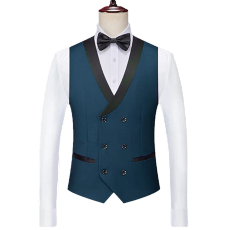 Men Business Gentleman V Neck Slim Fit Groomsman Waiter Vest / High Quality Slim Double Breasted Solid Color Suit Waistcoat