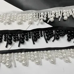 50cm White Black Fringed Trim Pearl Tassle Beaded Lace Ribbon Sewing Dance Clothing Edge Curtain Headwear Pendant Tassels