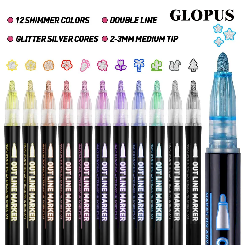 

48Colors Double Line Super Squiggles Glitter & Metallic Markers Outline Pens for Doodle Art Greeting Cards & Crafts