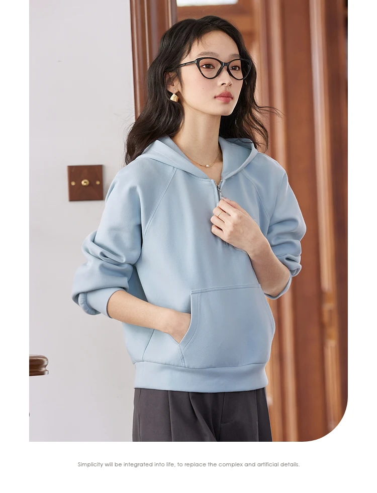 VIMLY Women's Hoodies 2025 Autumn Casual Blue Letter Embroidery Hooded Sweatshirt Loose Long Sleeve Tops Woman Clothes A0732