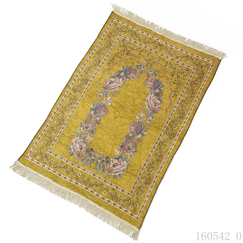 70*110Cm Muslim Islamic Prayer Rug Carpet Mat Kneeling Poly Mat with Vintage Pattern Tassel Eid Rugs Home Living Room Decor