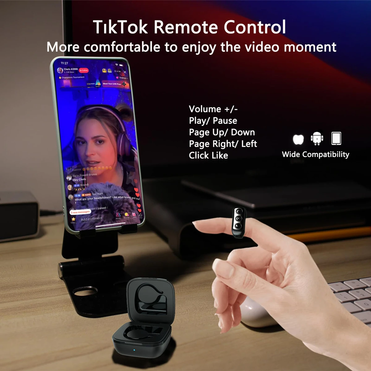 Remote Scrolling Ring TikTok Bluetooth Page Turner Scroller Remote for Camera Shutter Remote Control for iOS iPhone iPad Android