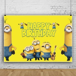 MINISO Minions Backdrop Custom Kids Birthday Party Cartoon Characters Decoration Banner Baby Shower Photography Backgroun Props