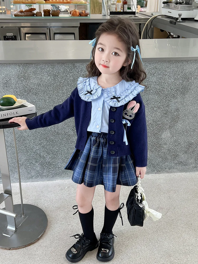 

Cute Rabbit Police Officer JK Skirt Set Tee Pieces Autumn New Sle Sweet School orm Faionable Women's Ensemble