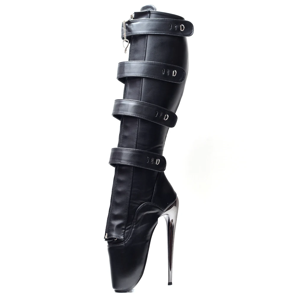 7 Inch Stiletto Heel Fetish Ballet Padlock Knee High boots Unisex Size 36-46