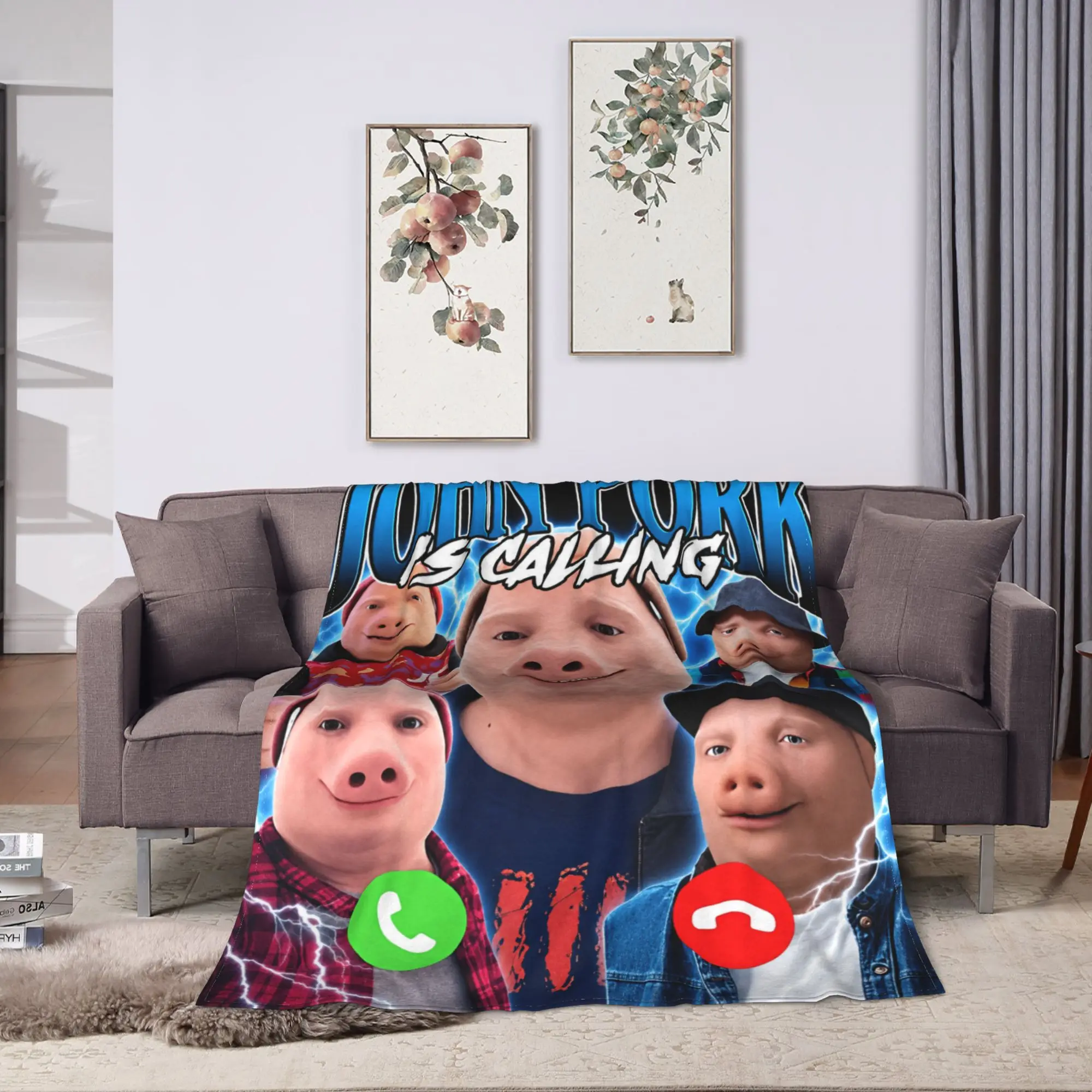 John Pork is Calling Blanket  Soft Comfortable Plush Throw Blanket For Living Room Airplane Travel Flannel Bedspread Bed Cover