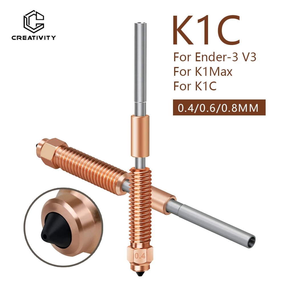 Upgraded K1C K1 Max Nozzle All-in-one Copper Titanium Nozzles 0.4/0.6/0.8mm with High Flow for Ender-3 V3 Plus 3D Printer Hotend