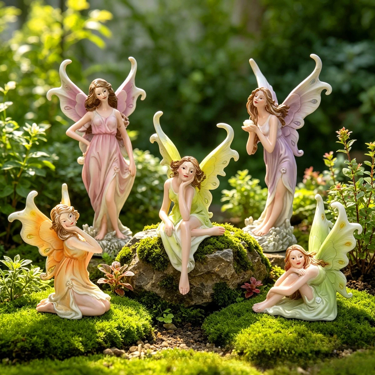 ひざまずく妖精の像、翼のあるエレガントな妖精の置物、庭師、植 - Bonsai Garden Ornaments のレビューと価格