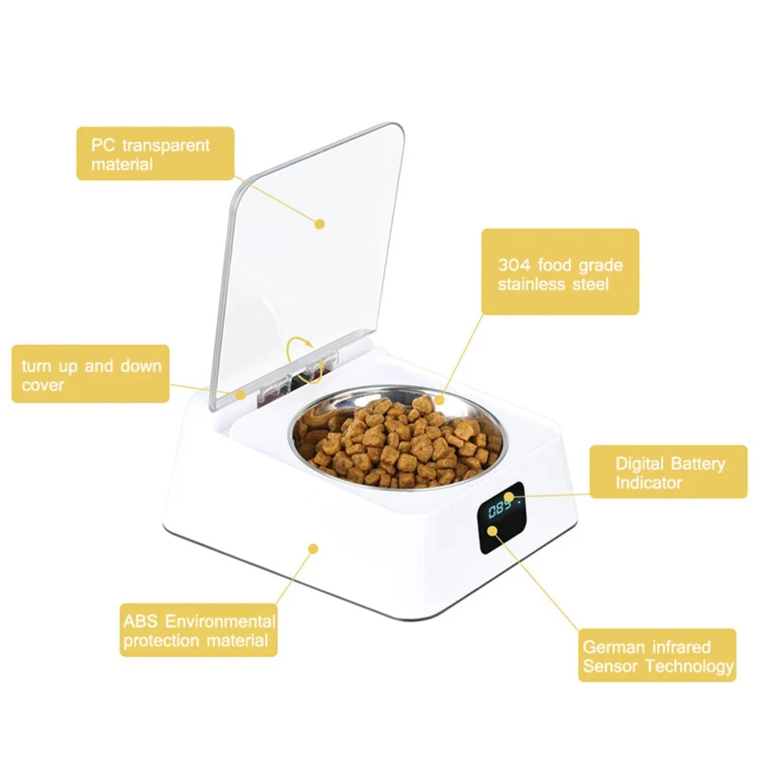 Automatic Pet Feeder Bowl Infrared Sensor Auto Open Cover Intelligent Feeder Anti-mouse Moisture-proof Dog Cat Food Dispenser