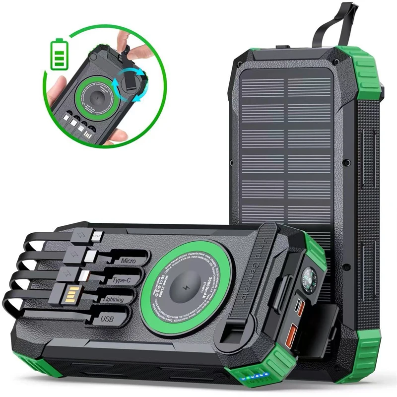 

20000mAh Hand Crank Solar Power Bank with 22.5W PD Fast Charging Magsafe Wireless Charger Powerbank for iPhone 16 iWatch Airpods