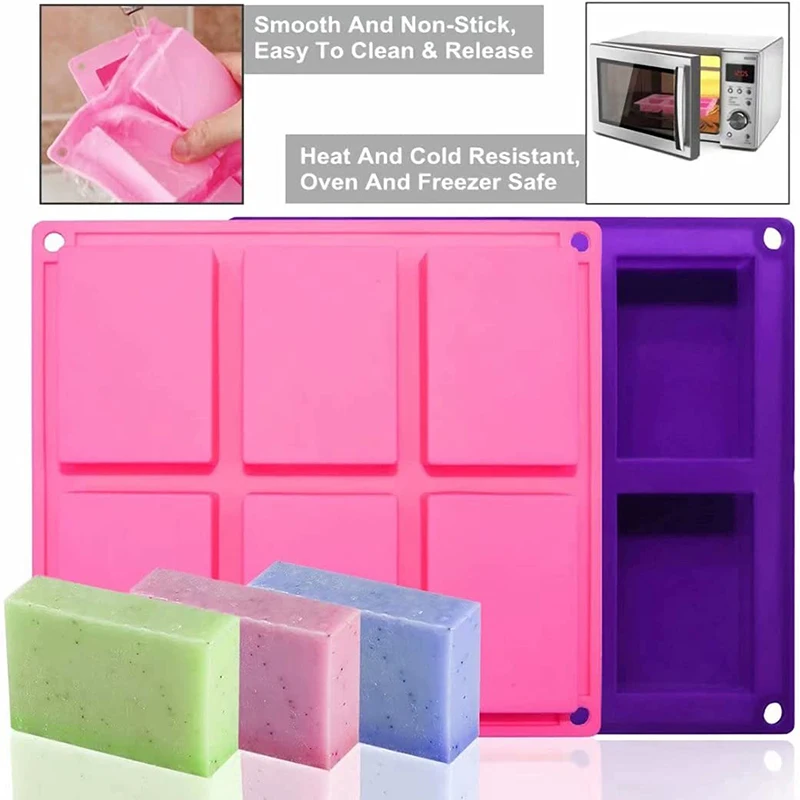 1 Pcs 6 Cavities Rectangle Silicone Soap Molds for Homemade Craft Soap Mold, Cake Mold, Chocolate Mold ＆ Ice Cube Tray