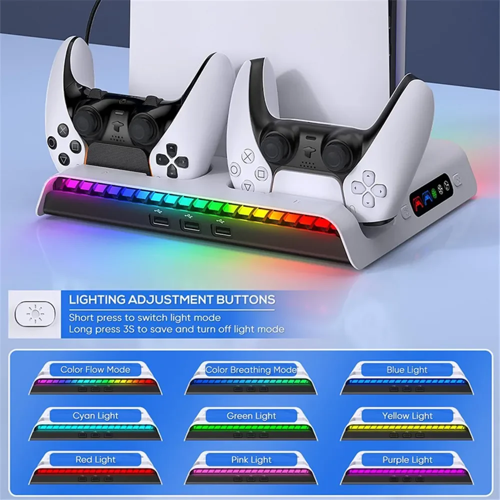 

Ipega PG-P5S006 Charging Dock Cooling Fan RGB For Playstation 5 Slim Both Disc and Digital Editions Charging Base Stand Station