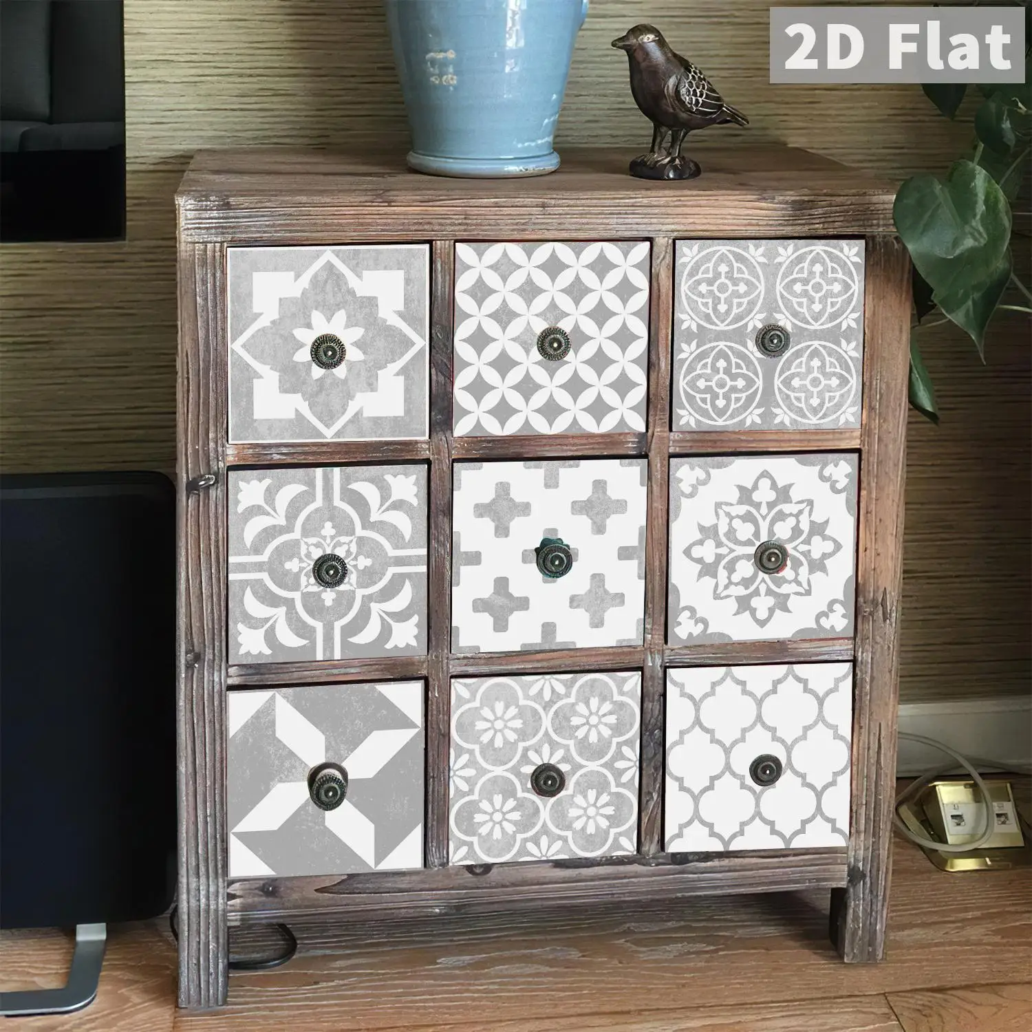 Graue Retro-geometrische Fliesenaufkleber für Küche, Bad, Wohnzimmer, industrielle Retro-Stil Raumdekoration Aufkleber – Detail 4