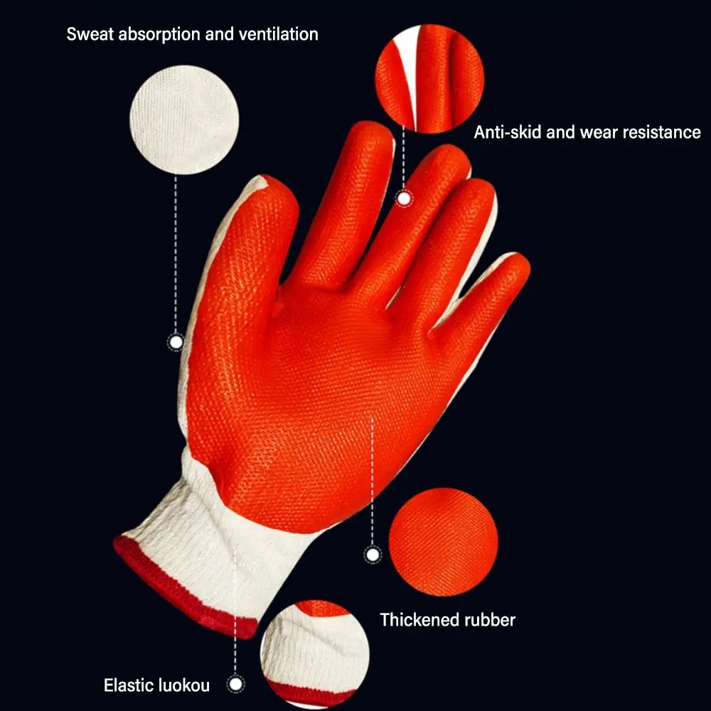 Red Green Working Gloves Wear-resistant High Temperature Resistance Rubber Coated Glove Elasticity 10 Needles Protective Mittens