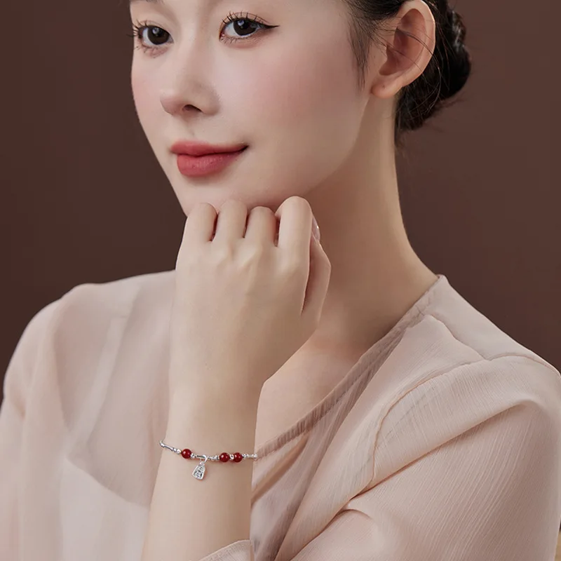 New Silver Color Bracelet Chinese Word Happiness Good Wish Red Bamboo For Woman Girl Fashion Jewelry Gift Dropship Wholesale