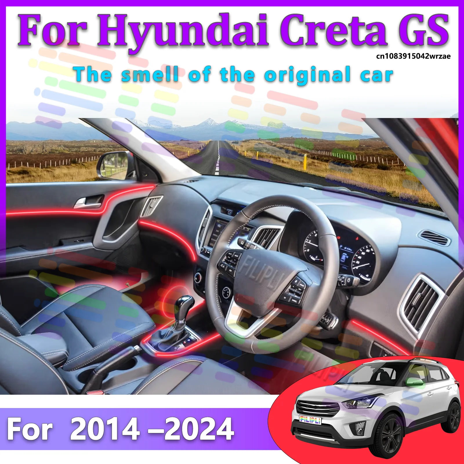 For Hyundai Creta GS Car LED Ambient Lamps Colorful Atmosphere Lights Auto Interior Neon Strip App Control 64 RGB Light