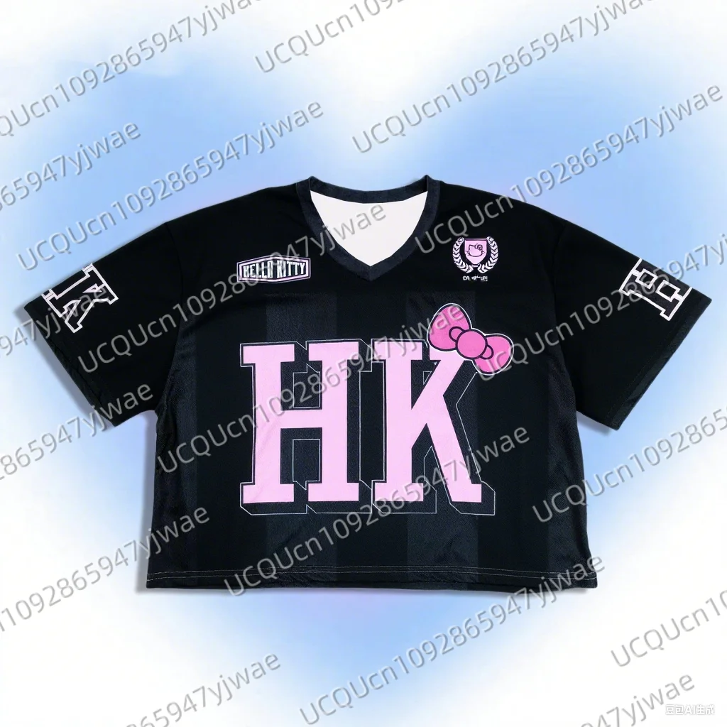 المرأة مرحبا كيتي طباعة عادية Colorblock المجهزة اقتصاص تي شيرت قصير الجرافيك تيز المرأة الجولة الرقبة بلايز المحملة