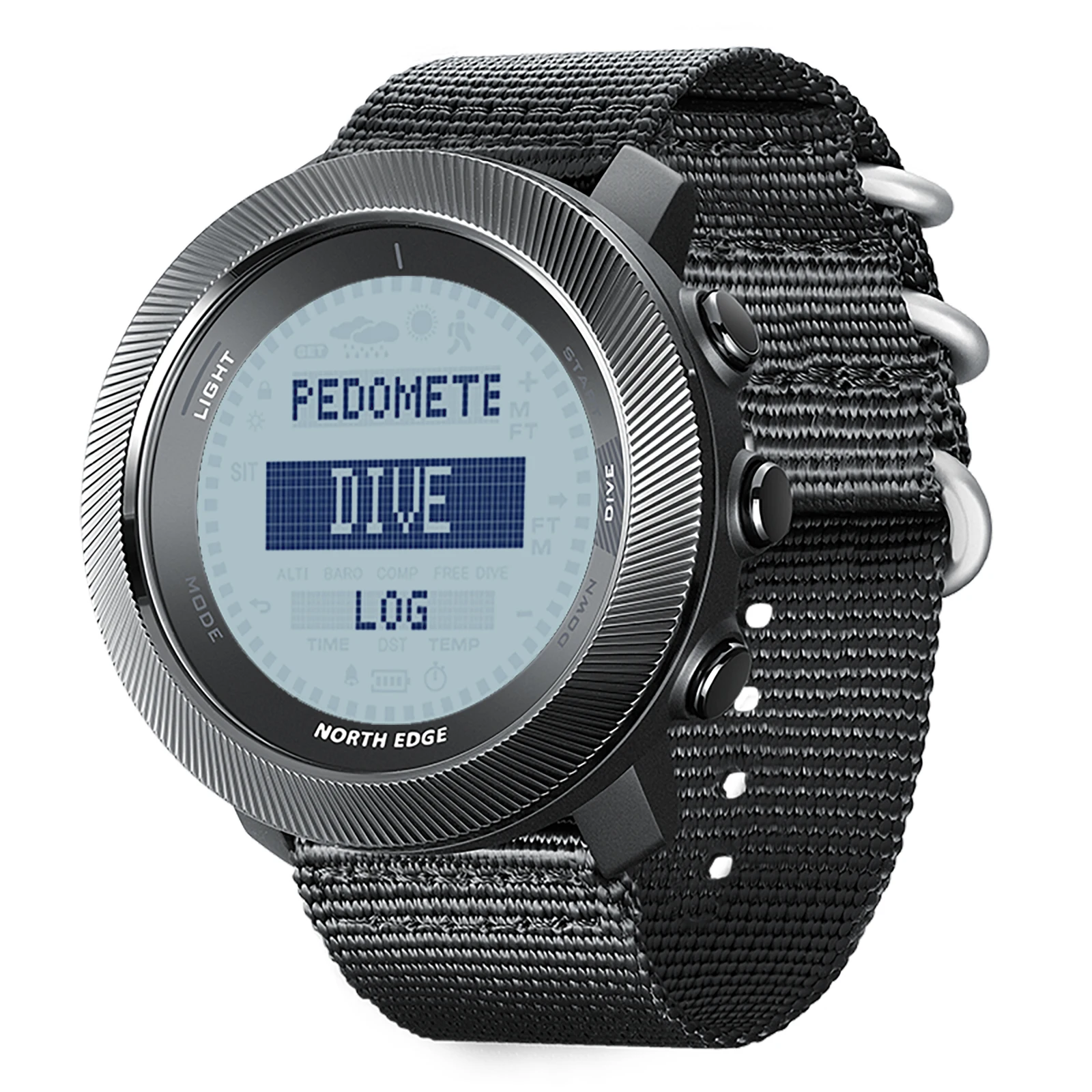 Relojes Inteligentes Digitales North Edge APACHE-D, Relojes Deportivos de Nailon Resistentes al Agua 50 Metros, Altímetro, Reloj de Conducción para Hombre