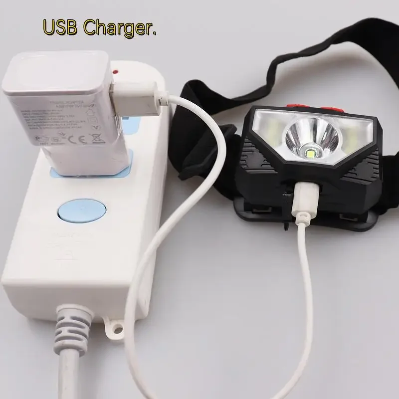 Drop Shipping USB Rechargeable Portable Mini Headlamp Torch Flashlight Fishing Head lamp headlight + Have Built in Battery