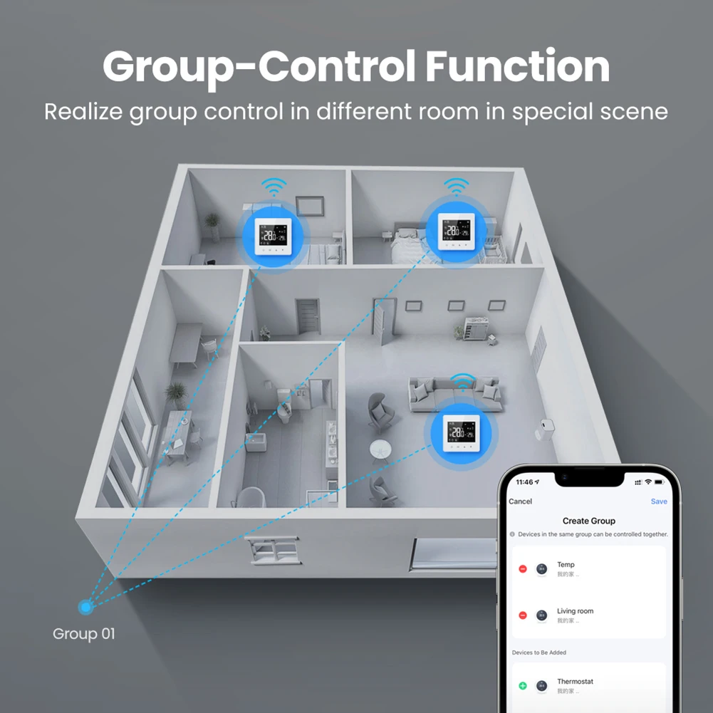 Pengontrol suhu rumah, untuk WiFi termostat untuk Boiler Gas bawah lantai Boiler Gas baterai bertenaga Digital