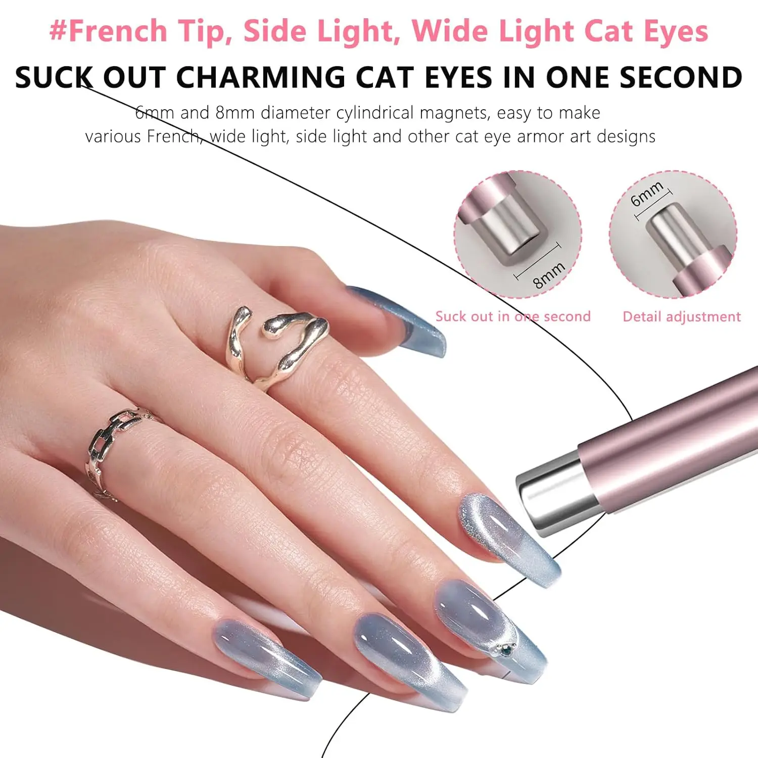 Zestaw do efektu kociego oka: magnetyczna kula, narzędzie z magnetycznym prętem, dwustronny silny magnes, pisak, żelowy lakier do paznokci 3D kocie oko, akcesoria do paznokci.