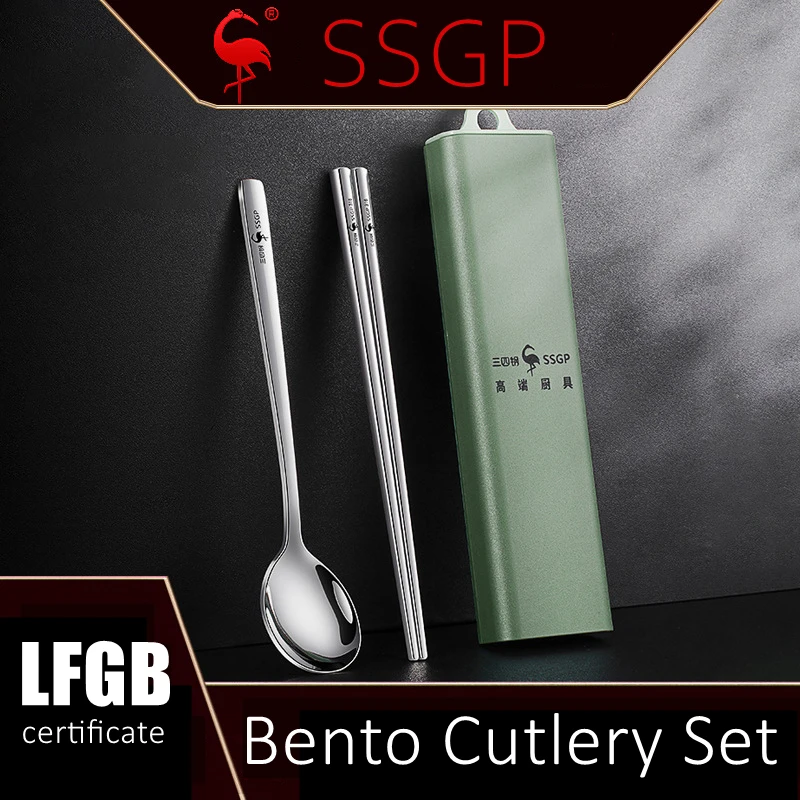 LFGB Certificated 316 Stainless Steel Chopsticks and Spoon Set Portable Mute Camping Picnic Office School Lunch Bento Cutlery