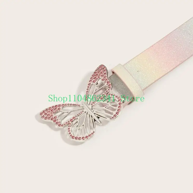 

652F Western Blingbling Rhinestones Butterfly Buckle Belt for Adult Jeweled